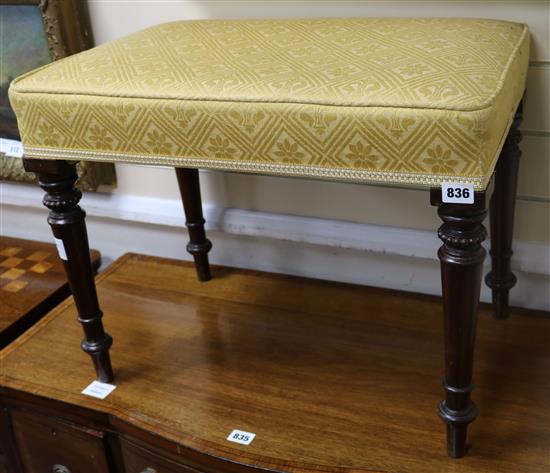 A Regency mahogany rectangular topped dressing stool, on turned legs W.58cm